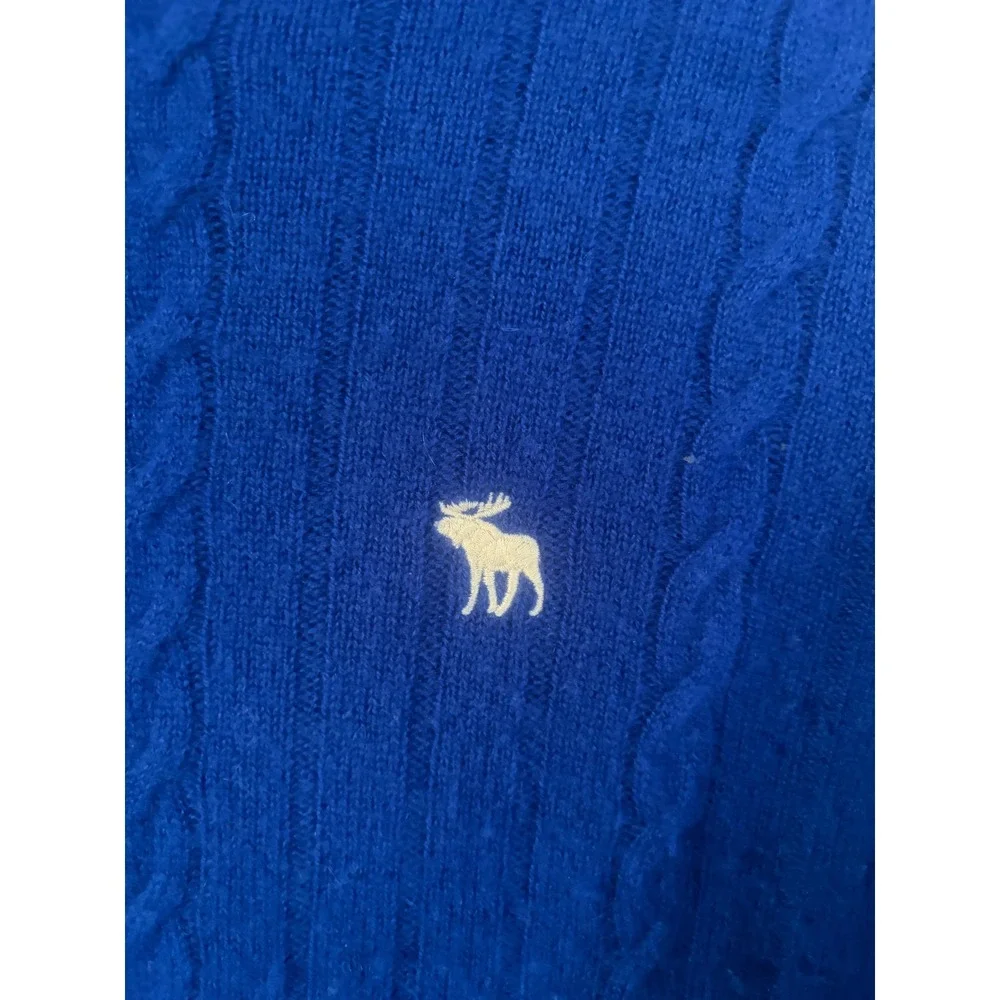 Abercrombie & Fitch Mens L 100% Cashmere Cable Knit Sweater Blue Moose Crewneck